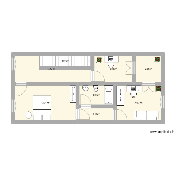 CACABUSBUSBUS. Plan de 20 pièces et 190 m2