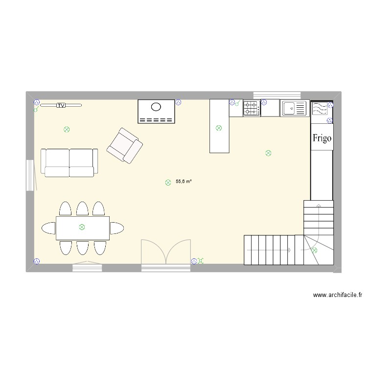 piece a vivre grange. Plan de 1 pièce et 56 m2