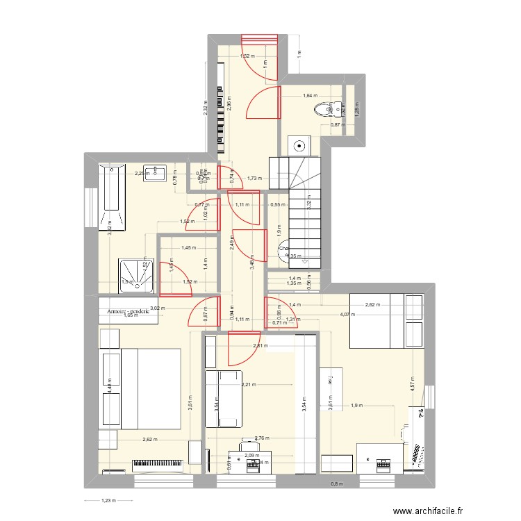 Foch RDC. Plan de 4 pièces et 62 m2