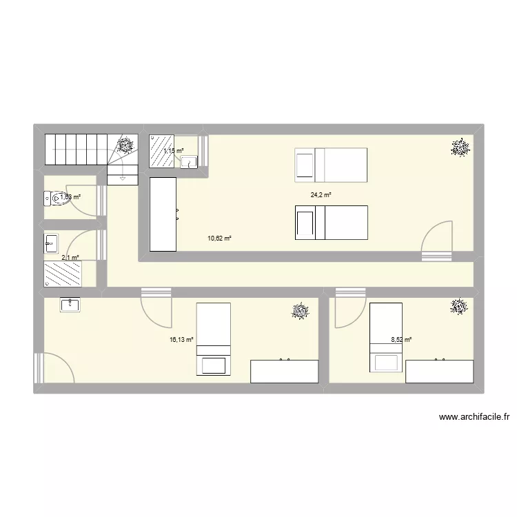 2 &egrave;me &eacute;tage spa ness. Plan de 7  et 64 m²