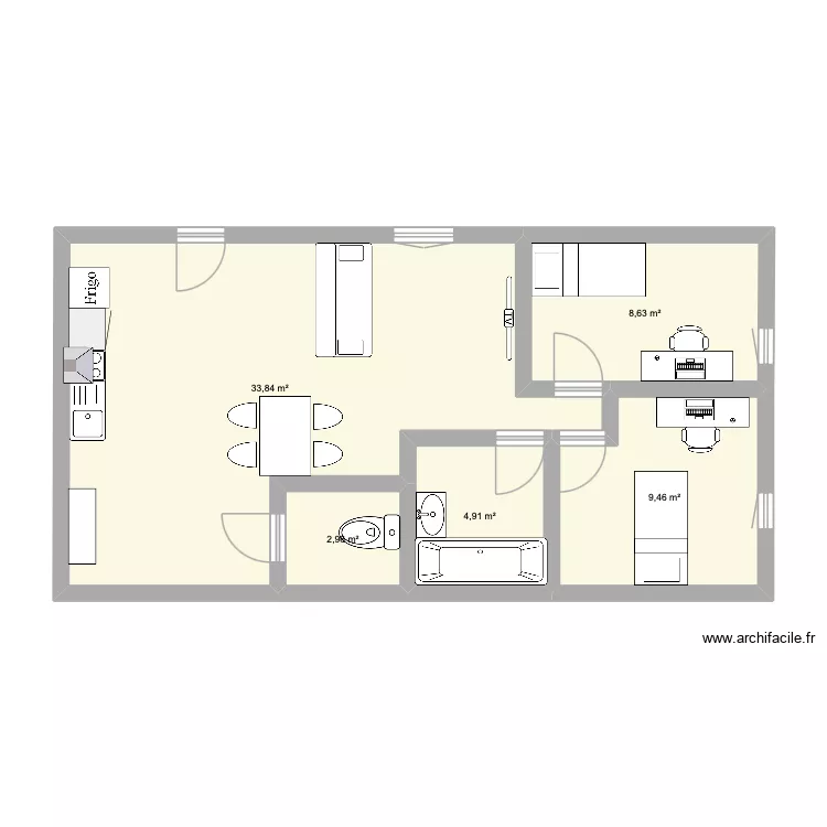 Air. Plan de 5 pièces et 60 m²
