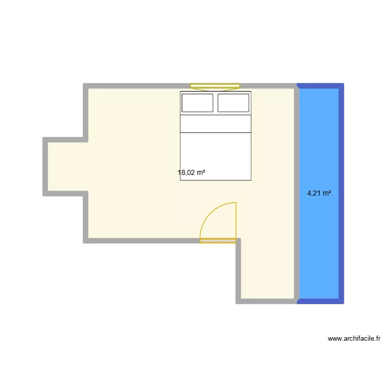 Chambre Flo. Plan de 2 pièces et 22 m²