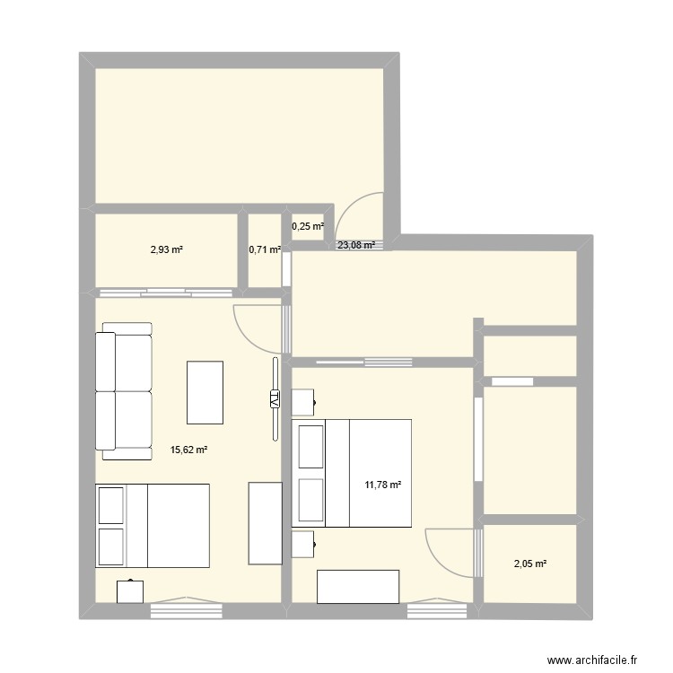 chambre. Plan de 7 pièces et 56 m2