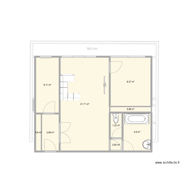 HOME. Plan de 9 pièces et 49 m2