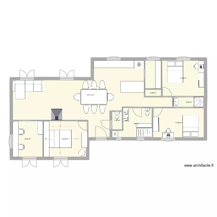 maison 3. Plan de 9 pièces et 112 m²