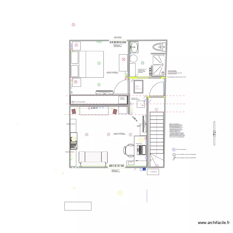 Sol 2: Salon separation + Chambre + SDB essai. Plan de 4  et 41 m²