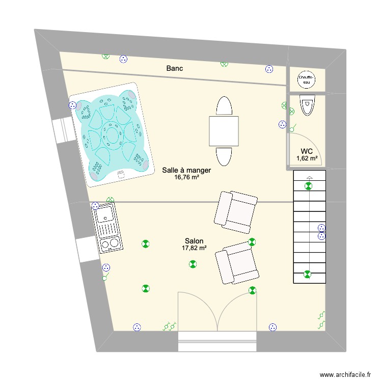 petit gite. Plan de 7 pièces et 79 m2