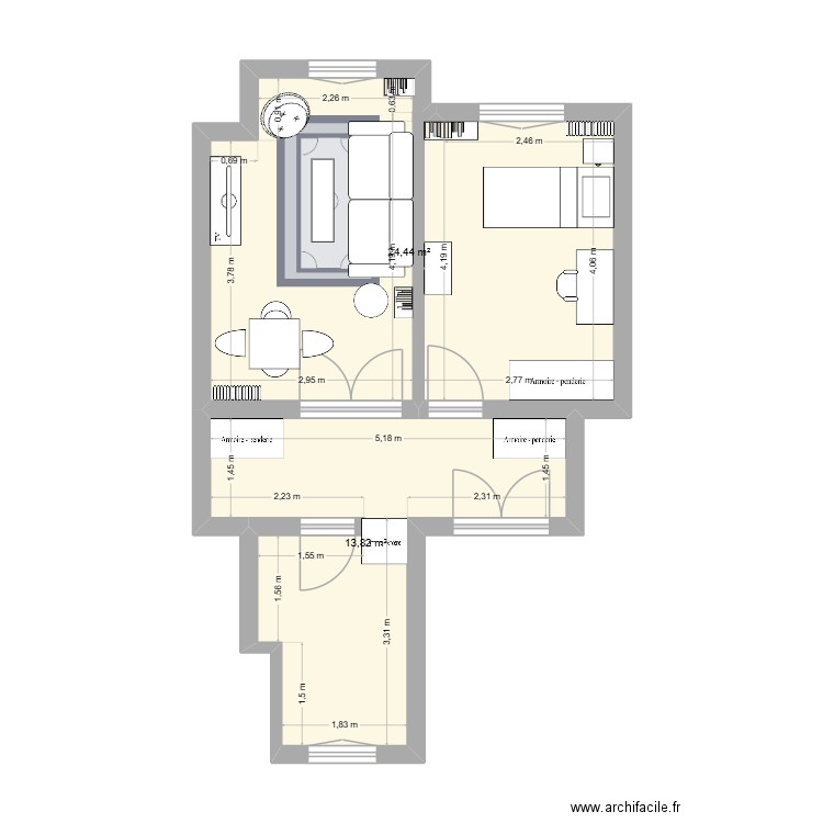 pROJET 1. Plan de 2 pièces et 38 m2