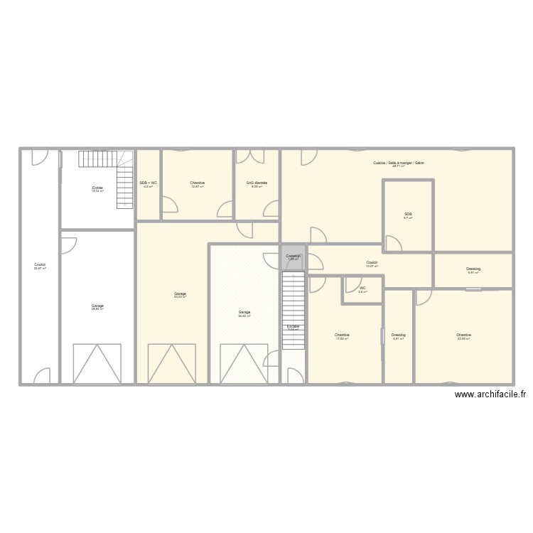 RDC brut V1. Plan de 18 pièces et 283 m2