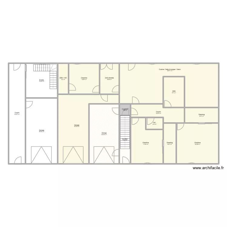 RDC brut V1. Plan de 18  et 283 m²