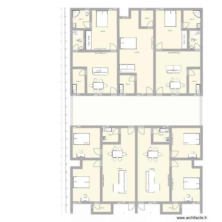 pecher 1 R+4. Plan de 46  et 595 m²