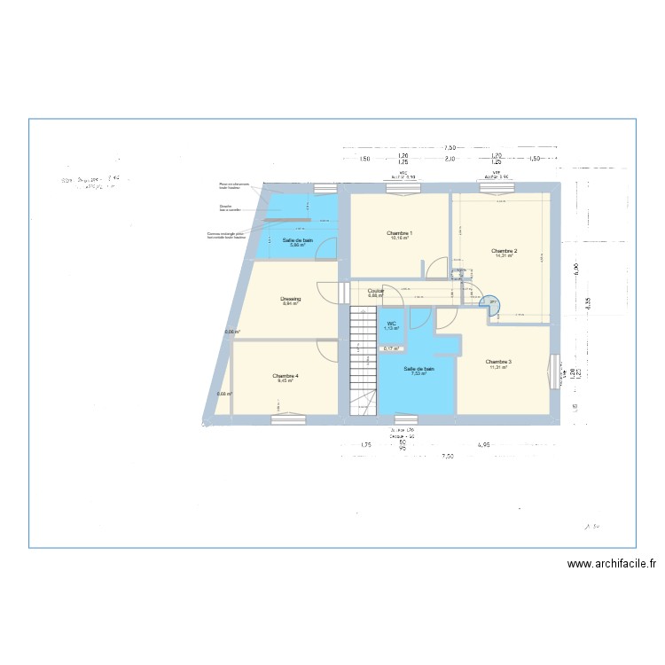 Agrandissement - Etage. Plan de 12 pièces et 76 m2