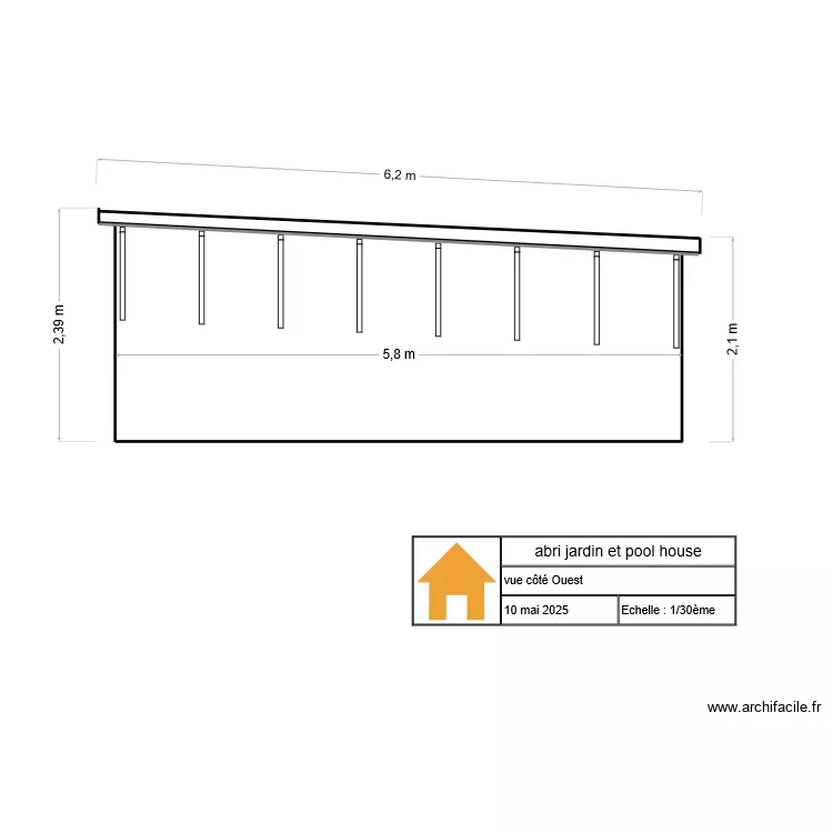 abri jardin et pool house face Ouest. Plan de 