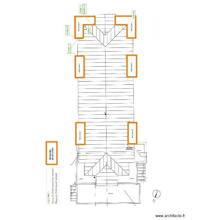 Croquis amiante 440600957 Toitures. Plan de 15 pièces et 740 m2