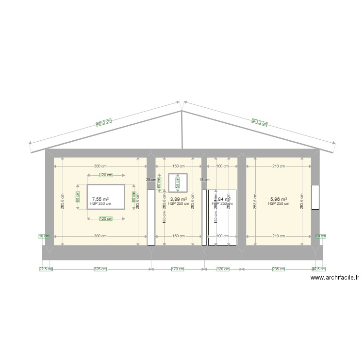 vue derriere. Plan de 6 pièces et 23 m2