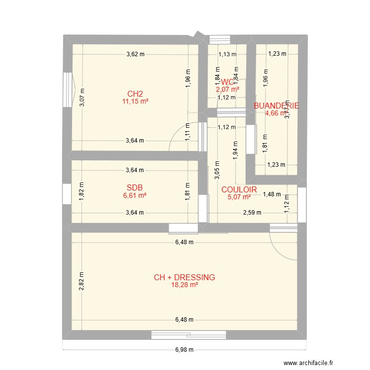 Plan agrandissement. Plan de 6 pièces et 48 m2