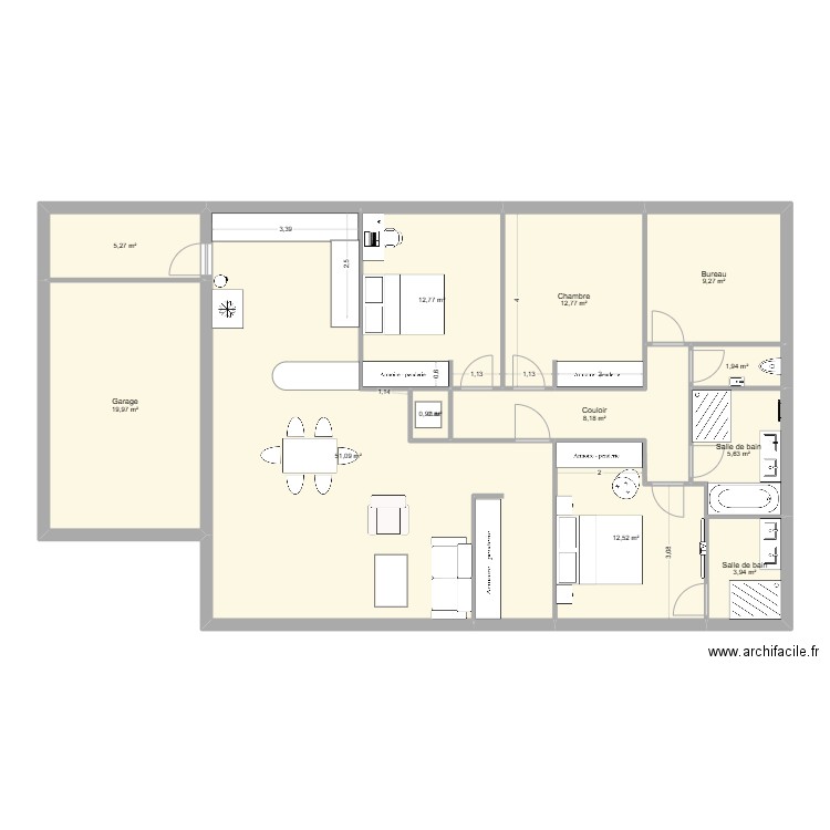 Maison 3 V2. Plan de 12 pièces et 144 m2