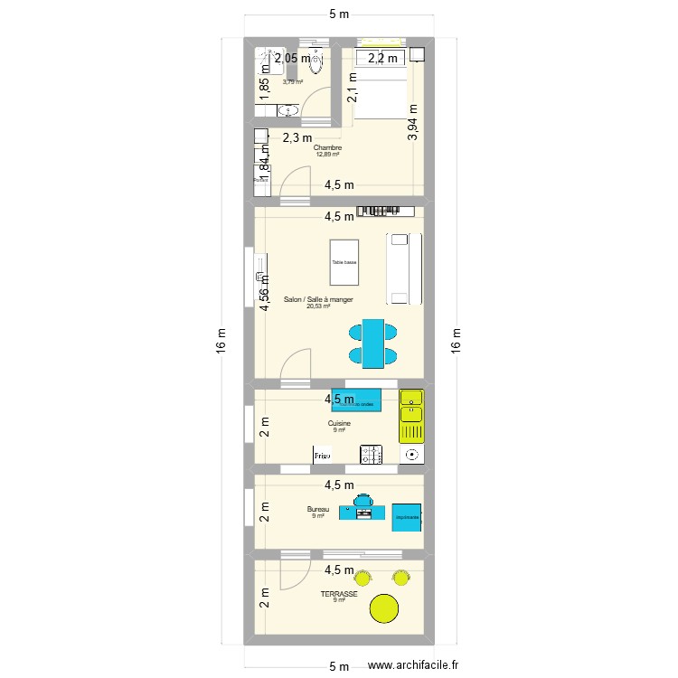 TERANGALUCA. Plan de 6 pièces et 64 m2