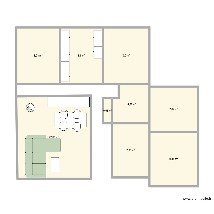 bournas. Plan de 9 pièces et 80 m2