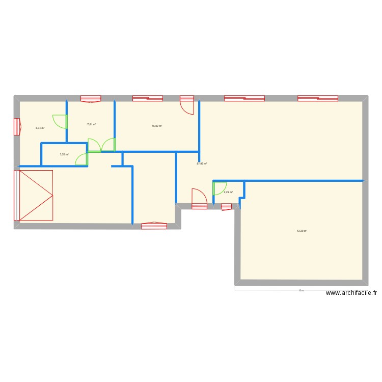 plan001. Plan de 7 pièces et 169 m2