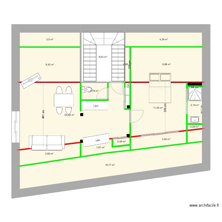 Logt 5 MAJ. Plan de 62 pièces et 410 m2