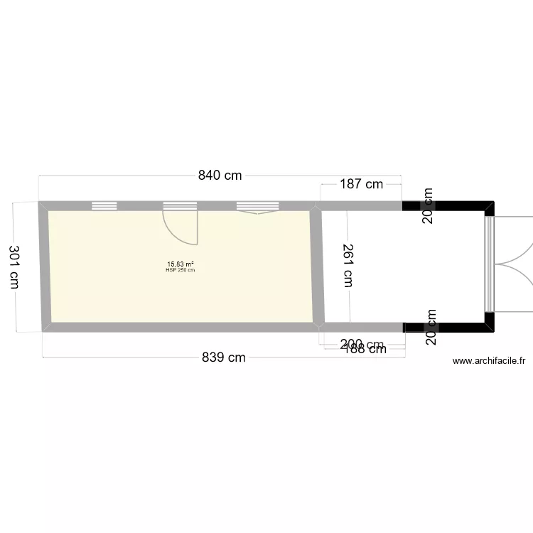 atelier jardin. Plan de 1  et 16 m²