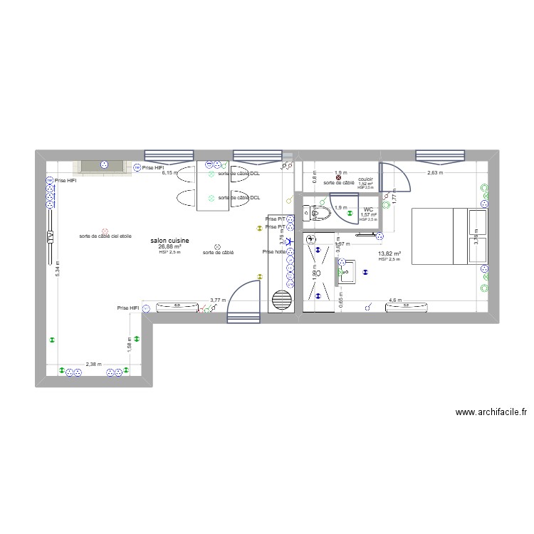 Charly B  Projet 2. Plan de 4 pièces et 44 m2