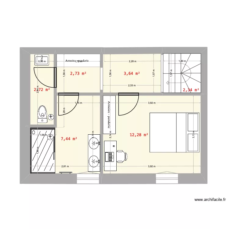etage 1. Plan de 6 pièces et 31 m²