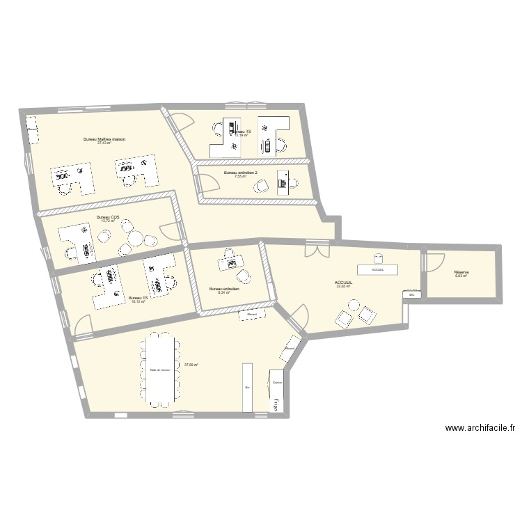Plan bureau Saint-Germain - Mezy. Plan de 9 pièces et 162 m2