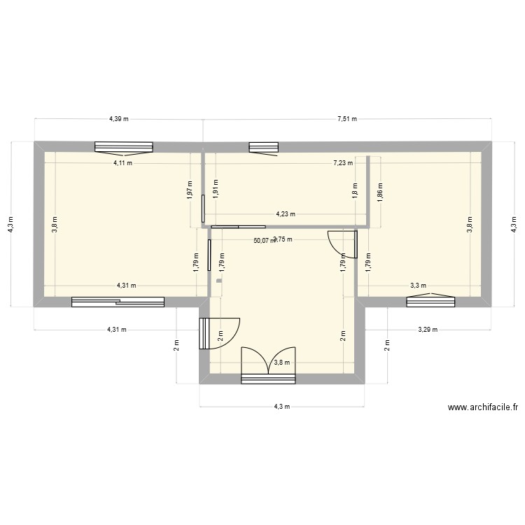 GUISCRIFF. Plan de 1 pièce et 50 m2