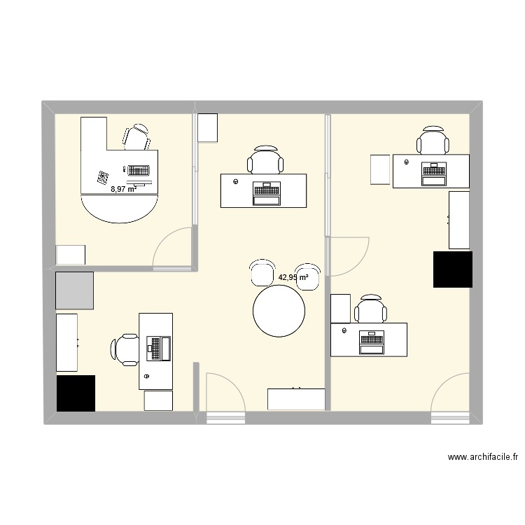 Informatique 2e étage (version 5). Plan de 2 pièces et 52 m2