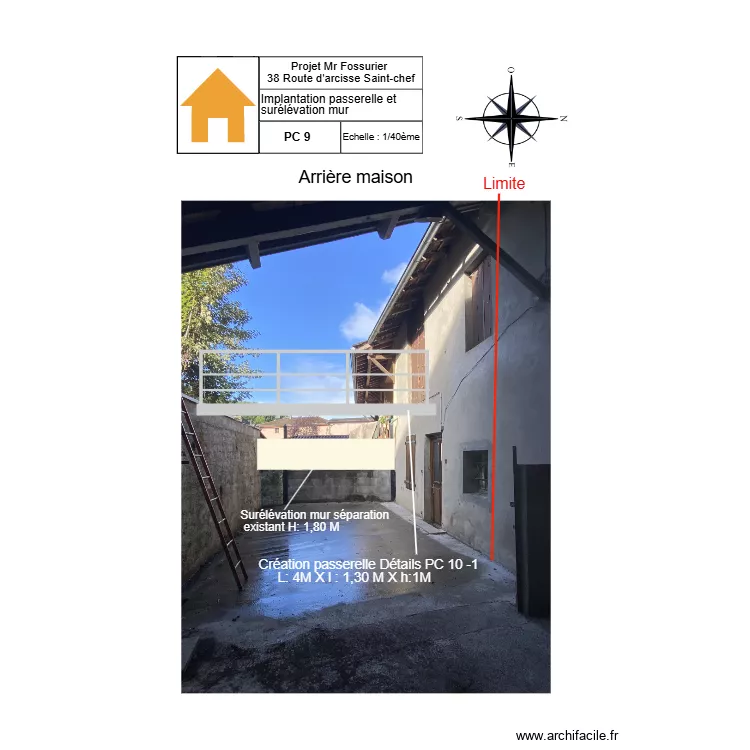 PC 9 Florian Fa&ccedil;ade Sud avec passerelle. Plan de 