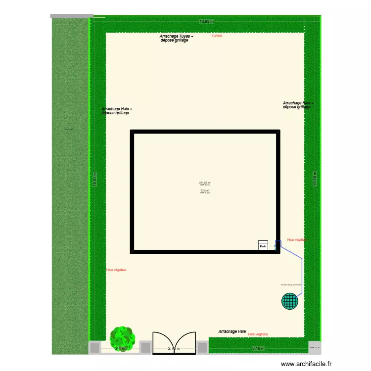 Projet MORET - &eacute;tat existant. Plan de 6  et 356 m²