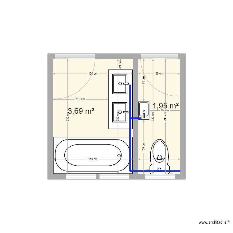 sdb solon. Plan de 2 pièces et 6 m2