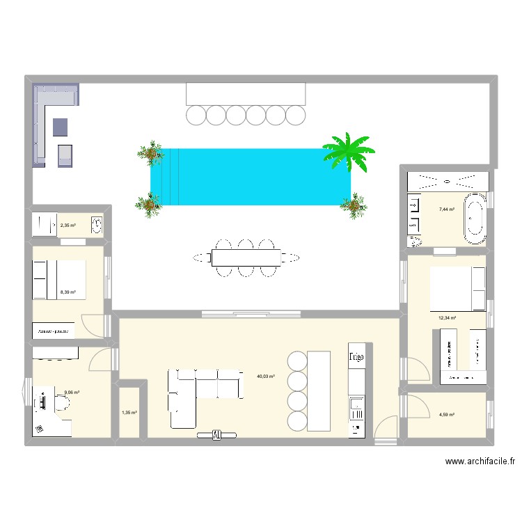 Maison. Plan de 8 pièces et 86 m2