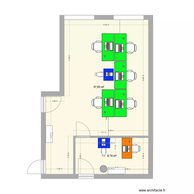 bureau_option2. Plan de 2  et 47 m²
