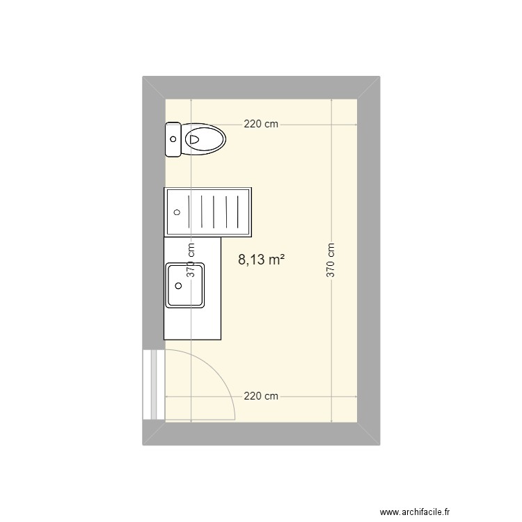 417 SDB. Plan de 1 pièce et 8 m2