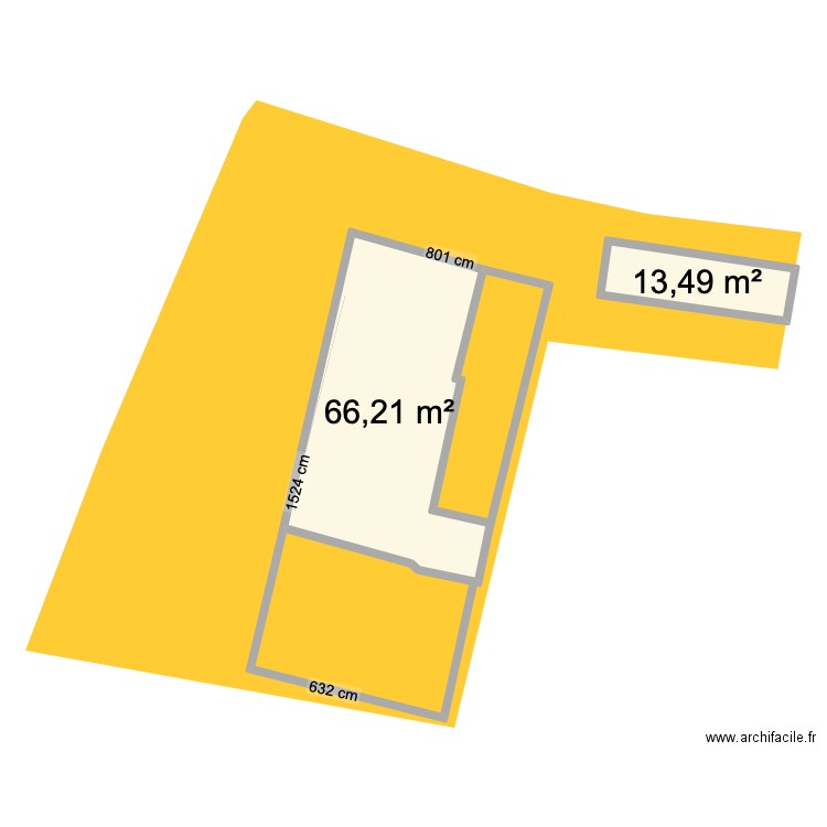 extension rectangle. Plan de 2 pièces et 80 m2
