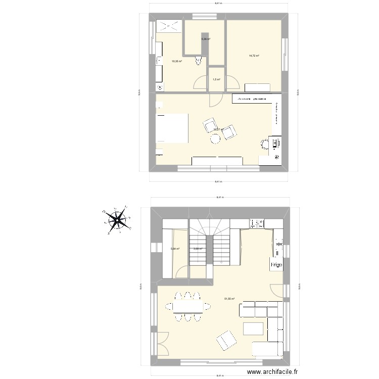 ORG 2. Plan de 8 pièces et 126 m2