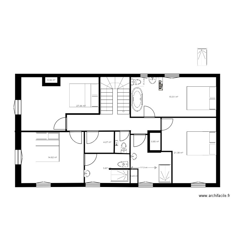 etage castets2.2 sanitaire. Plan de 9 pièces et 91 m2