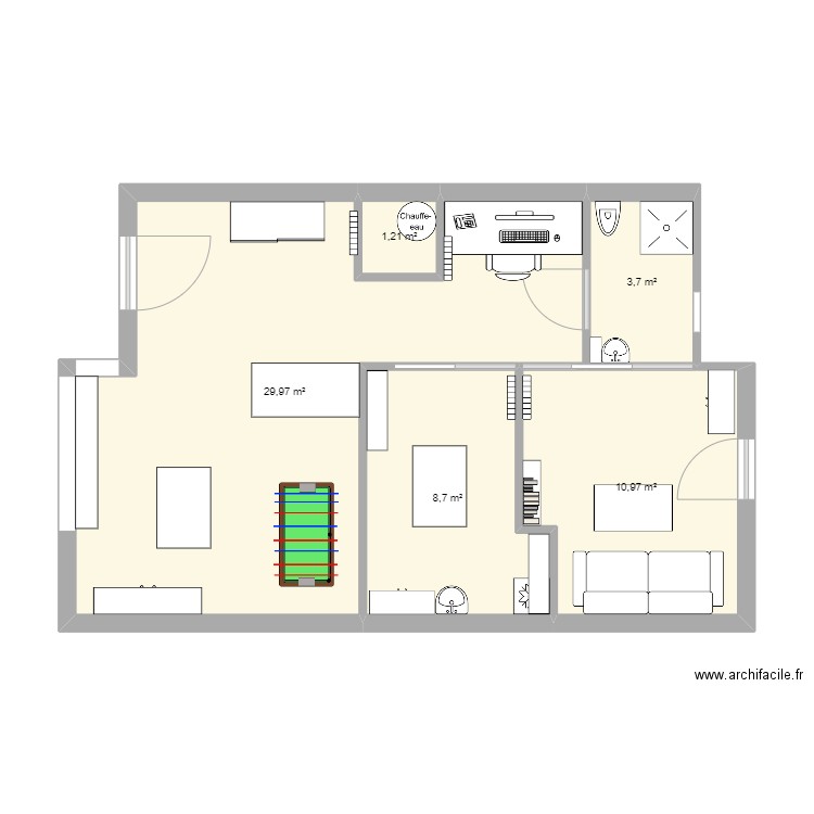 local Club préado. Plan de 5 pièces et 55 m2