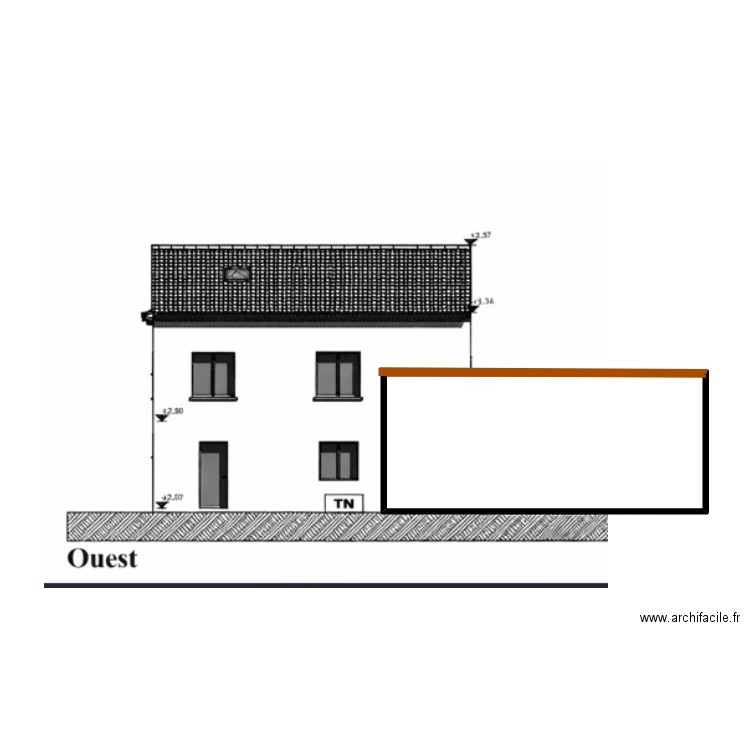 ouest. Plan de 1 pièce et 22 m2
