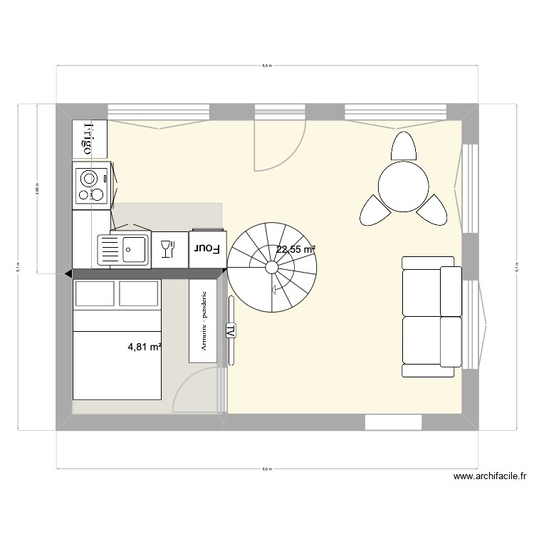 costi&egrave;re studio. Plan de 0 pièce et 0 m2