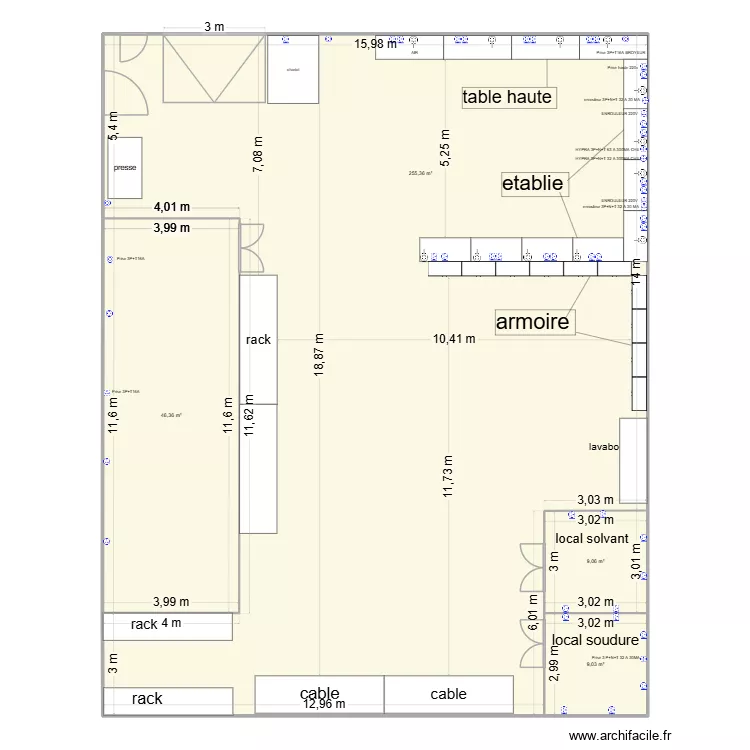 plan atelier 1. Plan de 4  et 320 m²