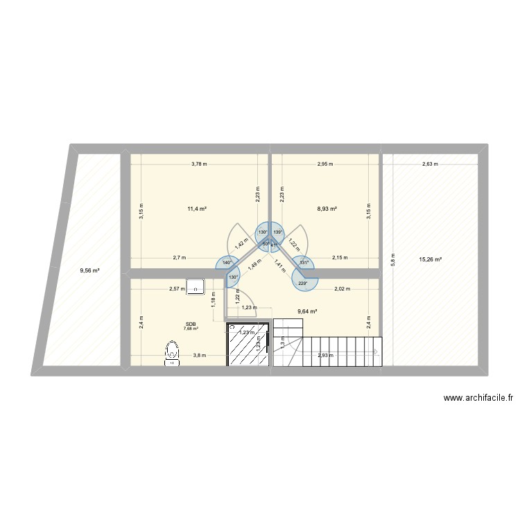 étage ferme V3. Plan de 6 pièces et 62 m2