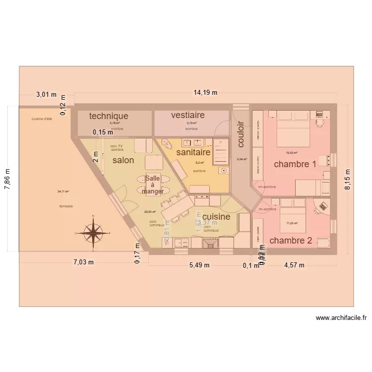 Maison sud toiture 05. Plan de 