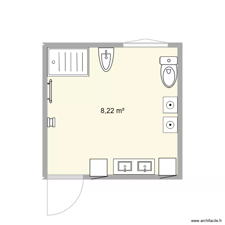 Salle de bain. Plan de 1  et 8 m²