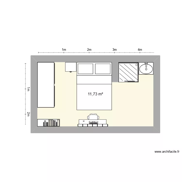 Chambre Manon. Plan de 1  et 12 m²