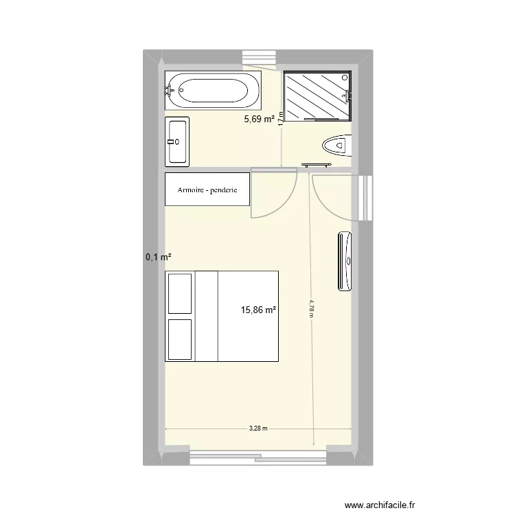 PINTENAT. Plan de 3 pièces et 22 m²