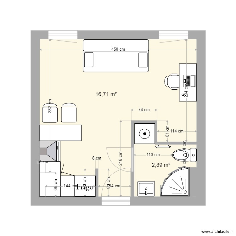 studio. Plan de 4 pièces et 20 m2